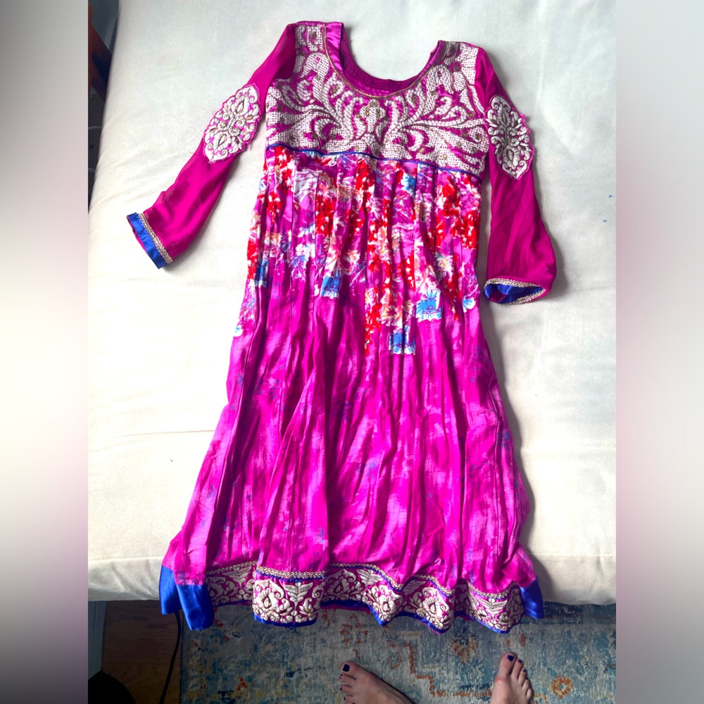 vintage hot pink beaded dress from india